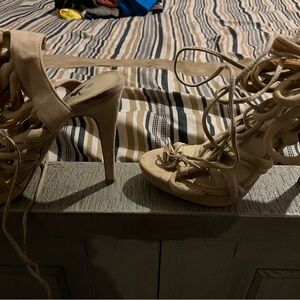 Lace Up Nude Heels